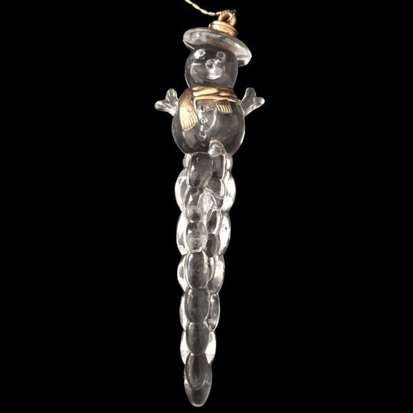 Acrylic Icicle Ornaments Lot x 3 Snowman Santa Claus Gold Trimmed Clear Lucite. - Picture 4 of 16